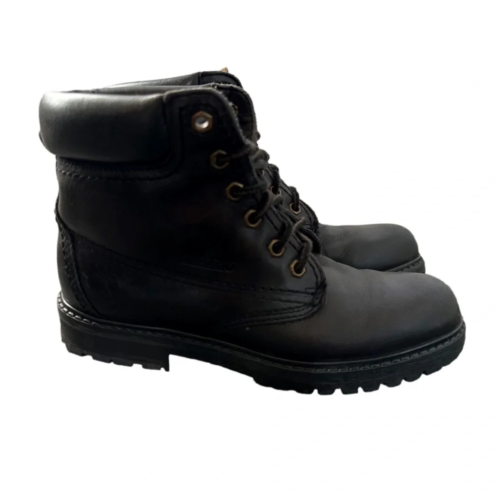 Sebago Silga Boys Black Leather Lace Up Mid‎ Top Hiking Combat Boots Size 6.5M